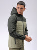 Men's Green Slim Fit Solid Hooded Jacket