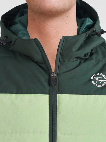 Men's Mint Green Slim Fit Colourblocked Casual Jacket