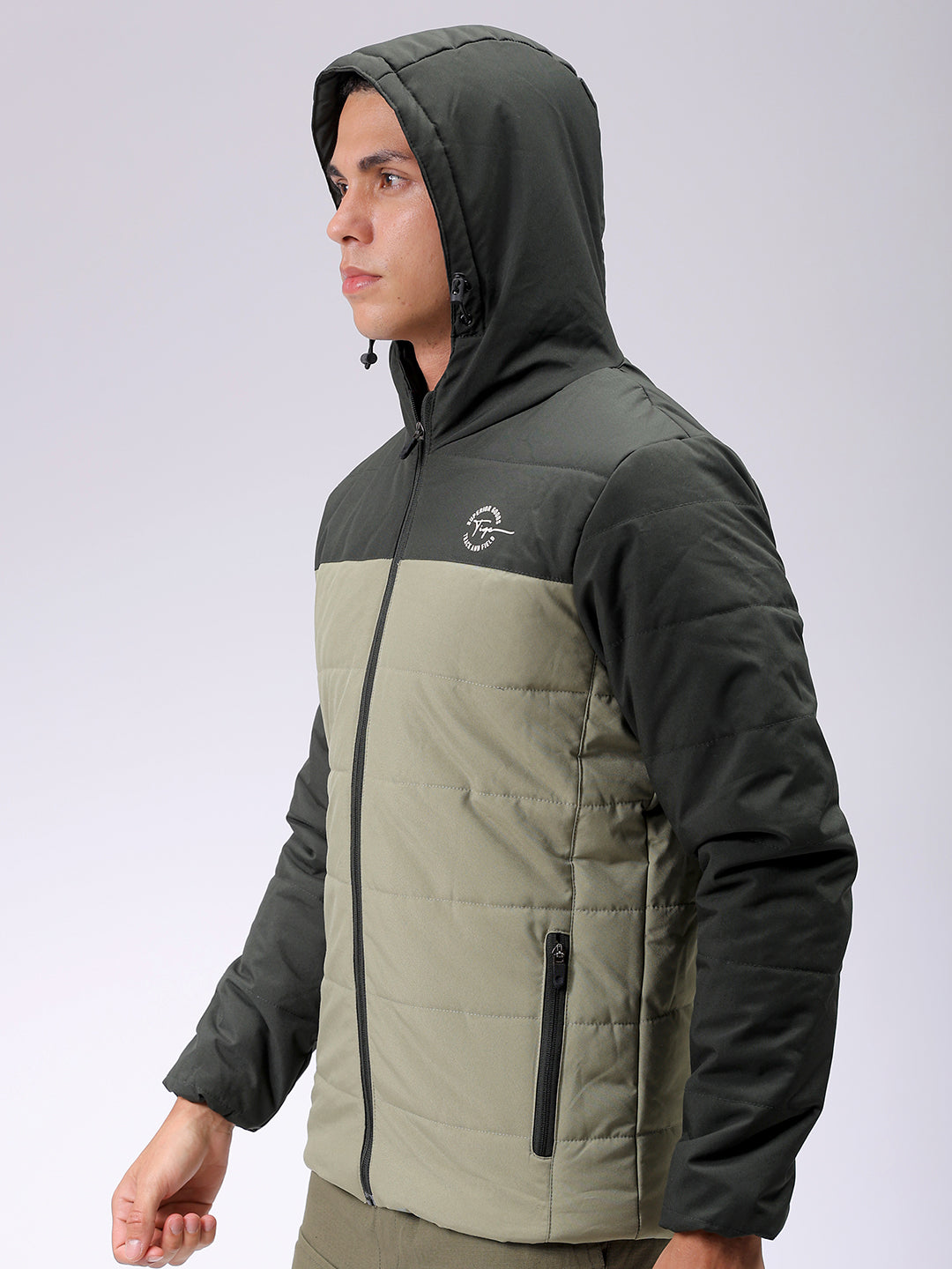 Men's Green Slim Fit Solid Hooded Jacket