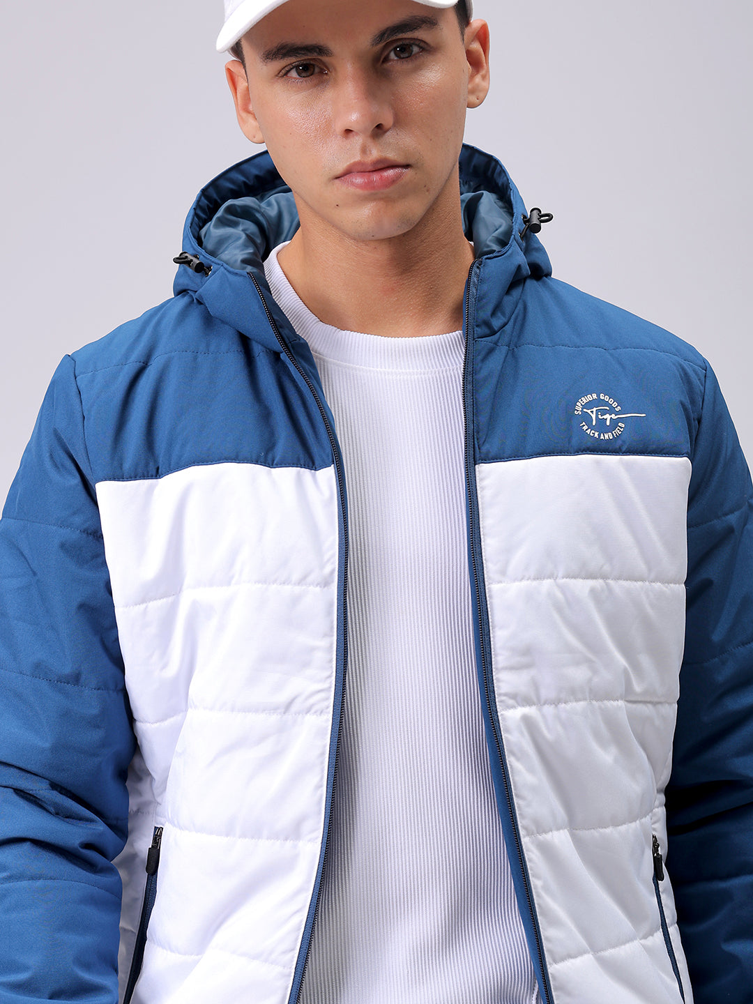 Men's Teal Slim Fit Solid Hooded Jacket