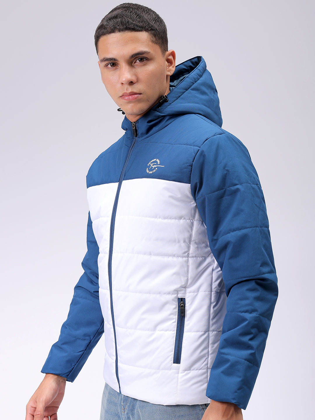 Men's Teal Slim Fit Solid Hooded Jacket