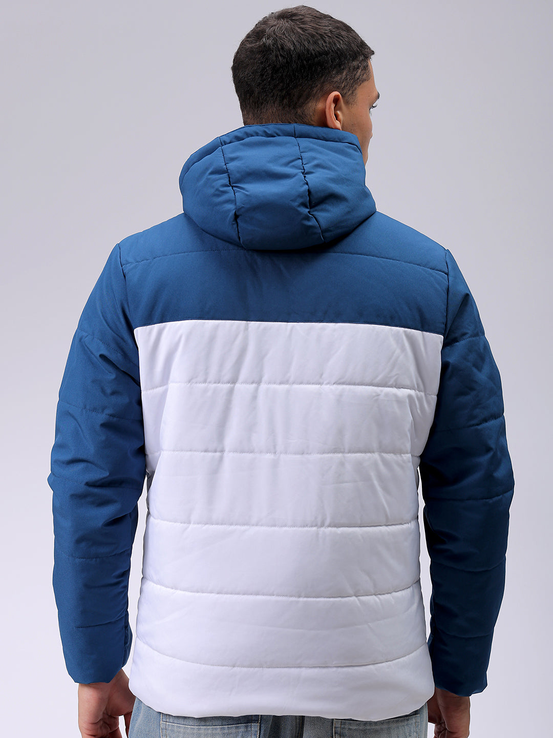Men's Teal Slim Fit Solid Hooded Jacket