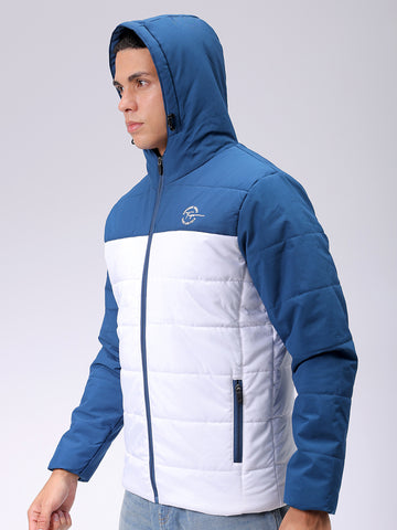 Men's Teal Slim Fit Solid Hooded Jacket