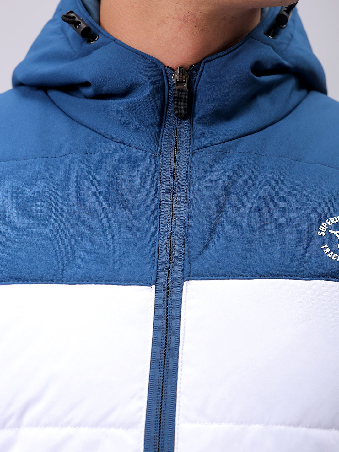 Men's Teal Slim Fit Solid Hooded Jacket
