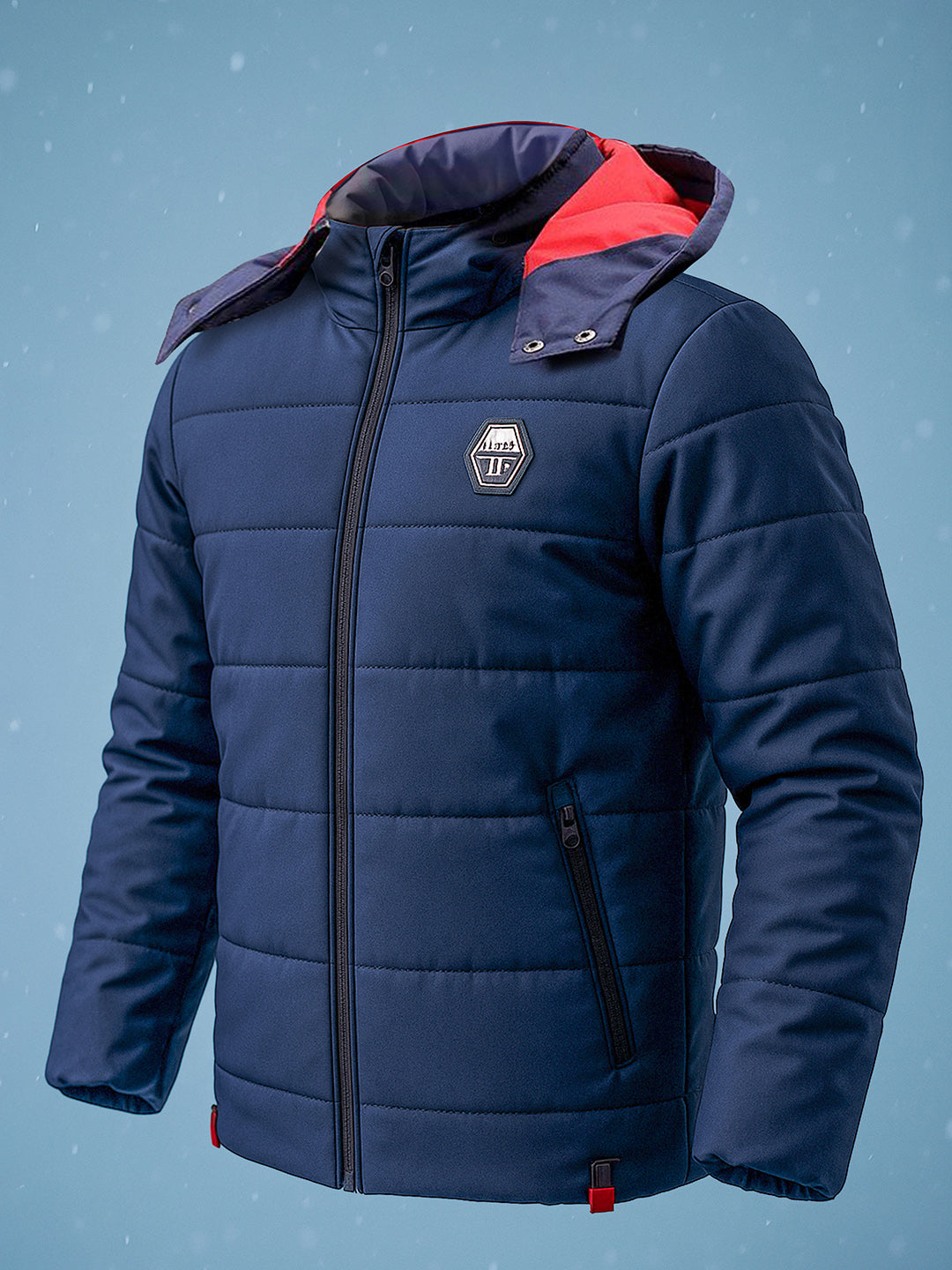 Men's Navy Blue Slim Fit Solid Hooded Jacket