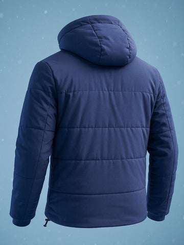 Men's Navy Blue Slim Fit Solid Hooded Jacket