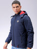 Men's Navy Blue Slim Fit Solid Hooded Jacket