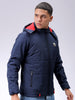 Men's Navy Blue Slim Fit Solid Hooded Jacket