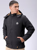 Men's Black Slim Fit Solid Hooded Jacket