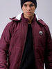 Men's Maroon Blue Slim Fit Solid Hooded Jacket