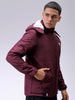 Men's Maroon Blue Slim Fit Solid Hooded Jacket