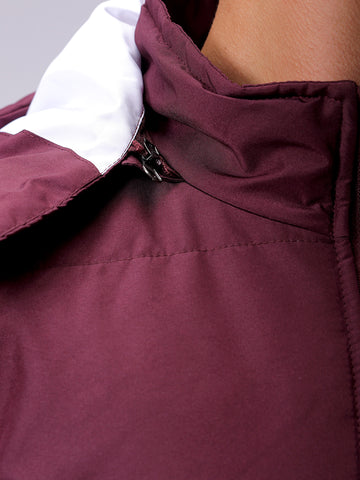 Men's Maroon Blue Slim Fit Solid Hooded Jacket