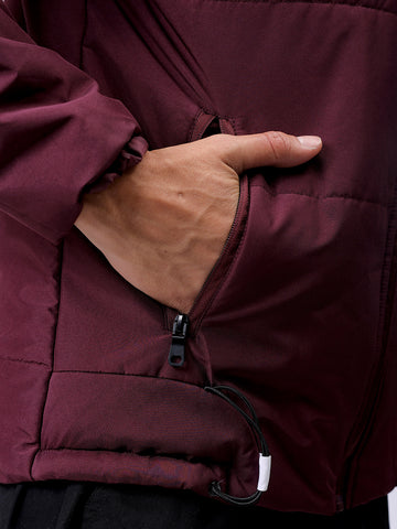 Men's Maroon Blue Slim Fit Solid Hooded Jacket
