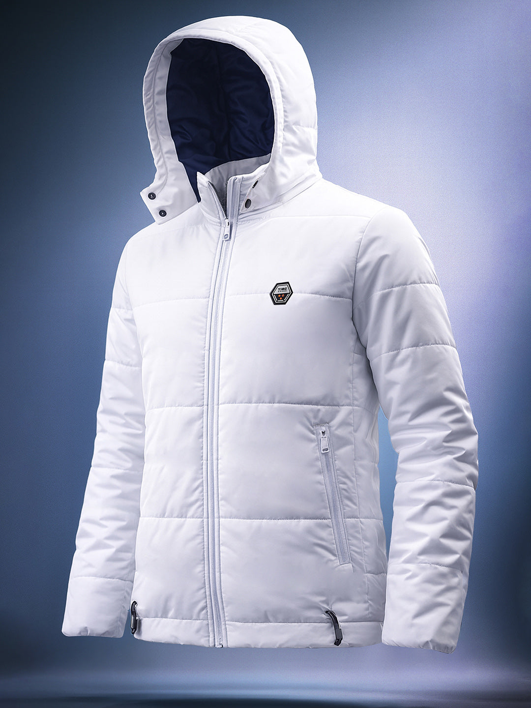 Men's Beige Slim Fit Solid Hooded Jacket