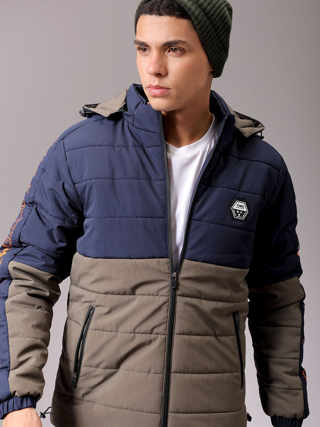 Men's Navy Blue Slim Fit Graphic Jacket