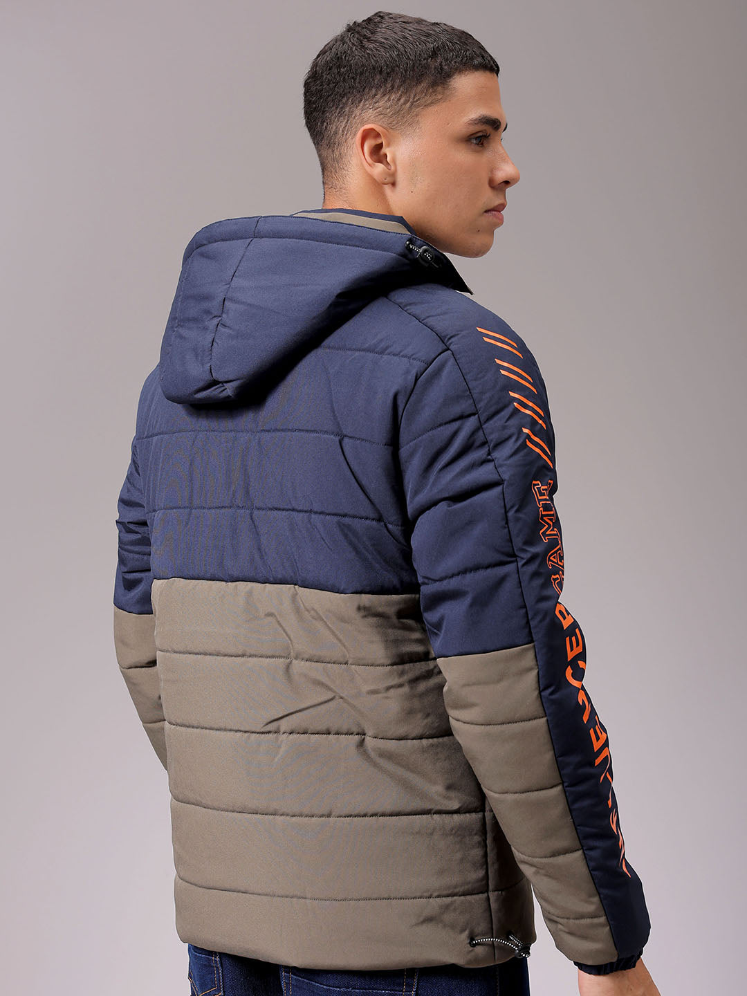 Men's Navy Blue Slim Fit Graphic Jacket