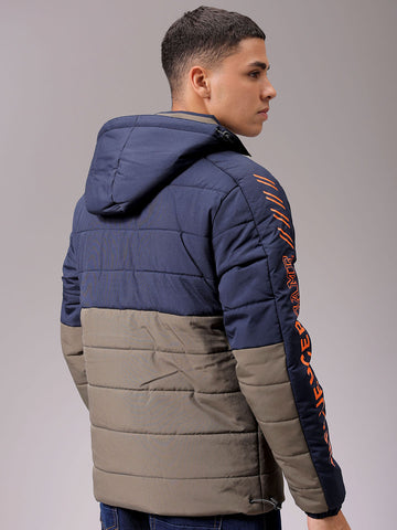 Men's Navy Blue Slim Fit Graphic Jacket