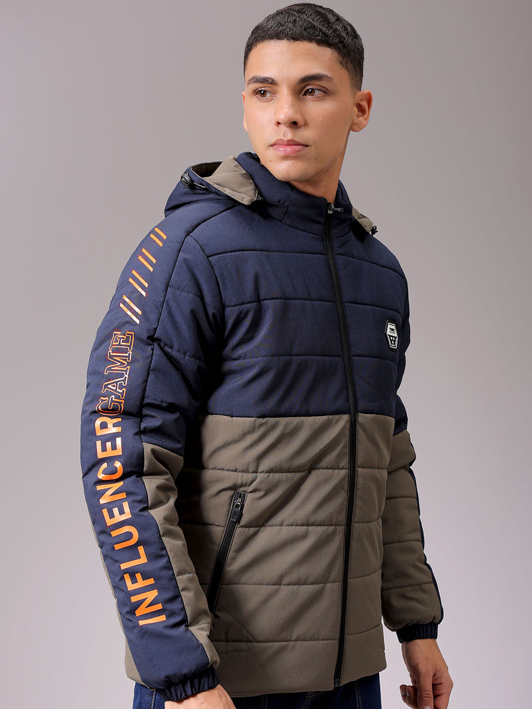 Men's Navy Blue Slim Fit Graphic Jacket