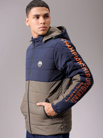Men's Navy Blue Slim Fit Graphic Jacket