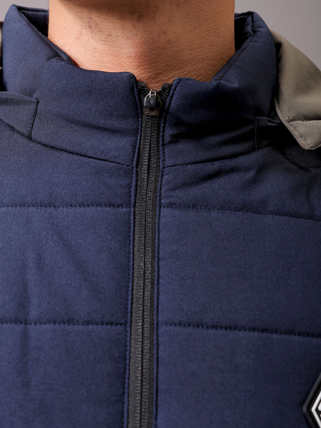 Men's Navy Blue Slim Fit Graphic Jacket