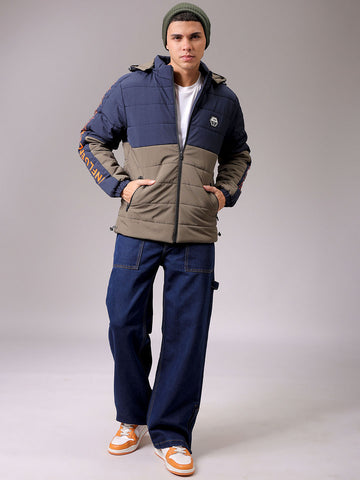 Men's Navy Blue Slim Fit Graphic Jacket