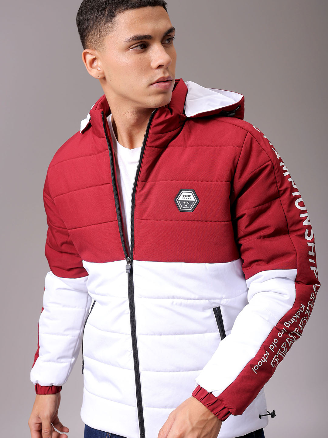 Men's Maroon Slim Fit Graphic Jacket