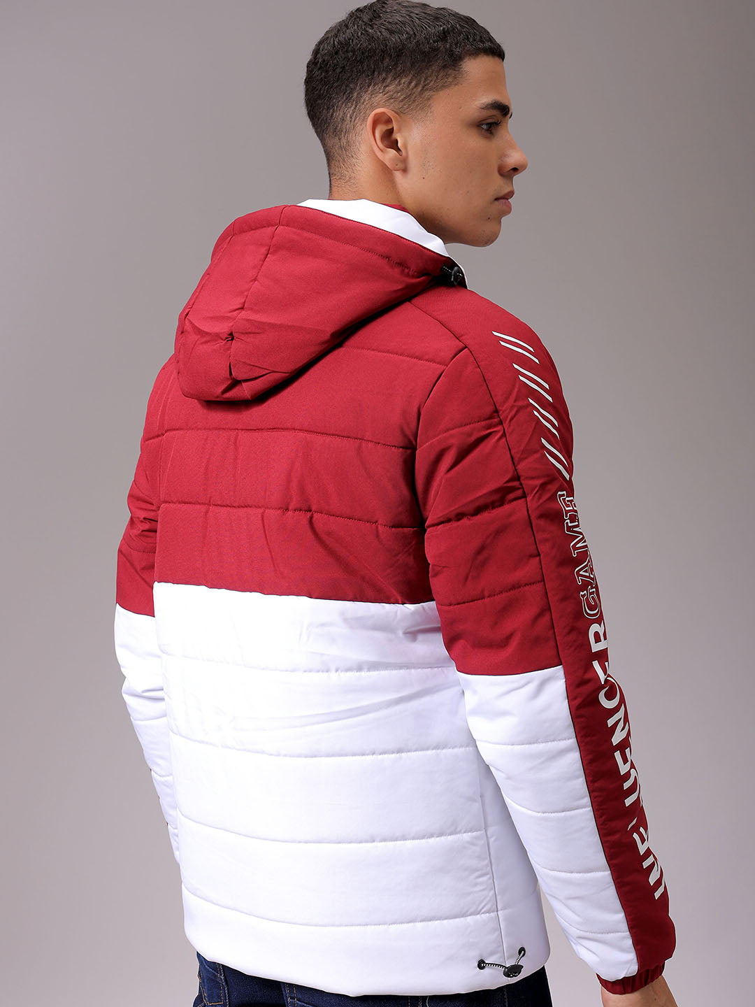 Men's Maroon Slim Fit Graphic Jacket