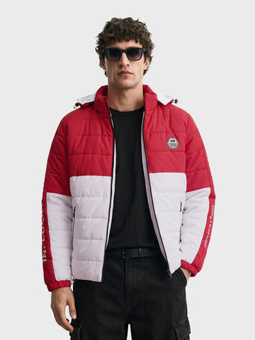 Men's Maroon Slim Fit Printed Casual Jacket