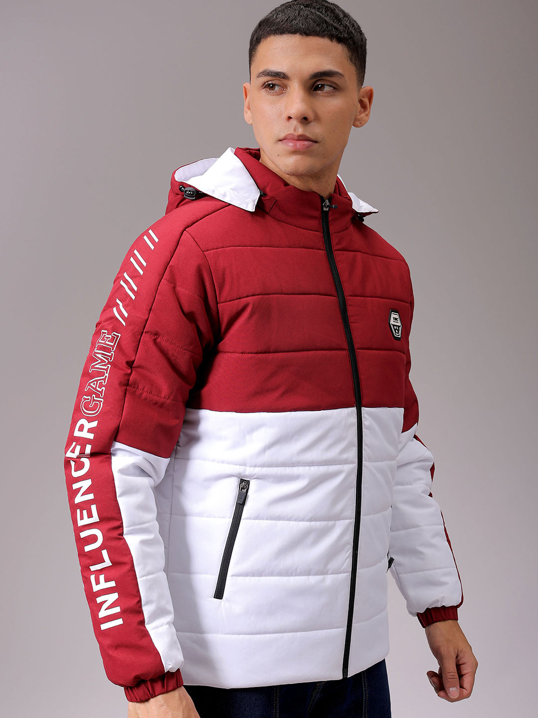 Men's Maroon Slim Fit Graphic Jacket