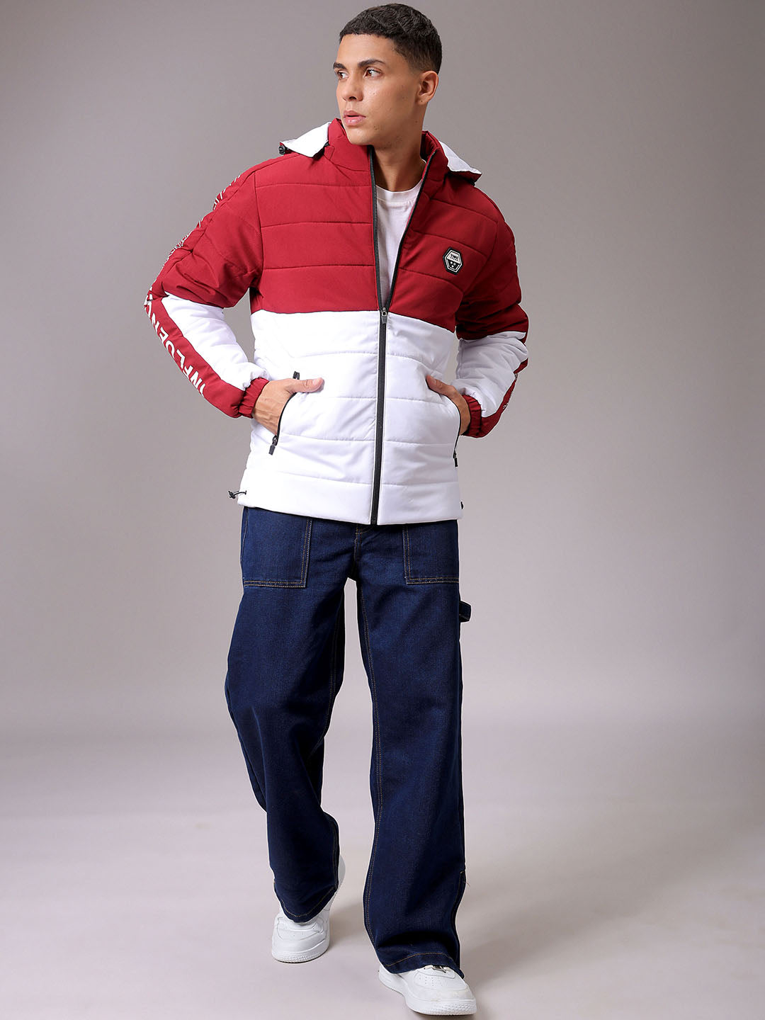 Men's Maroon Slim Fit Graphic Jacket