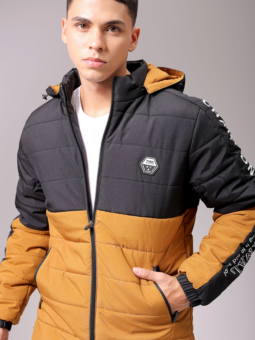 Men's Mustard Slim Fit Graphic Jacket