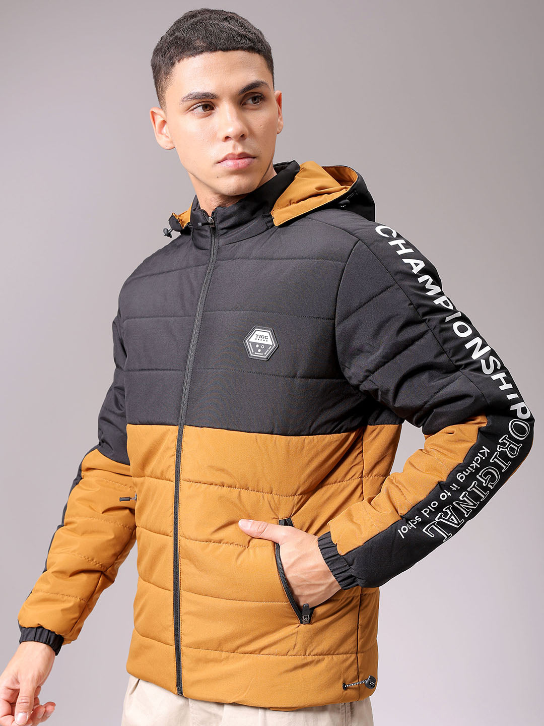Men's Mustard Slim Fit Graphic Jacket