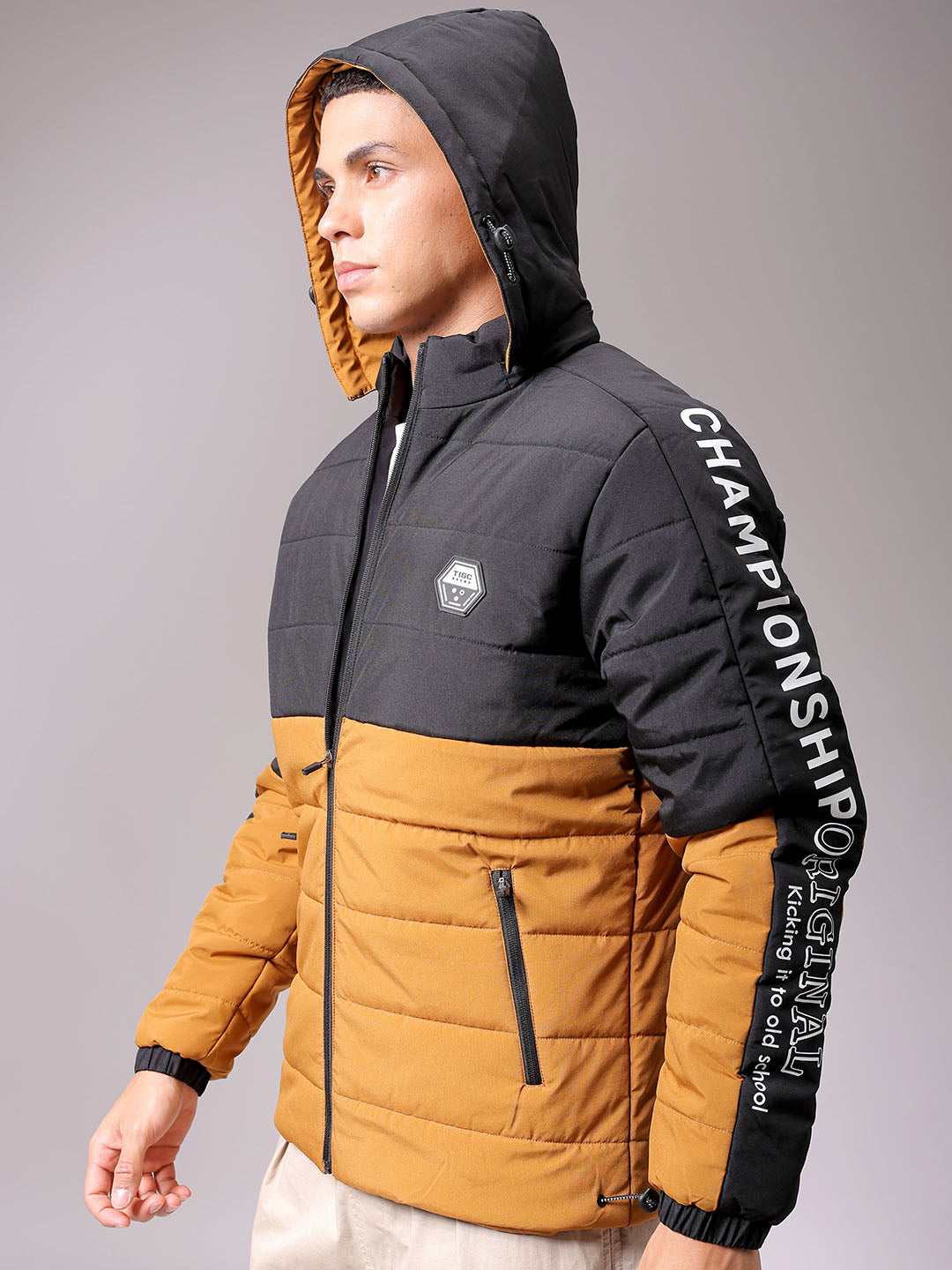 Men's Mustard Slim Fit Graphic Jacket