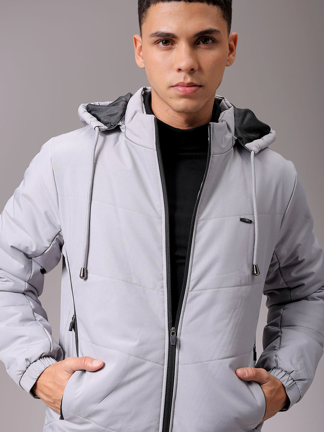 Men's Grey Slim Fit Solid Jacket