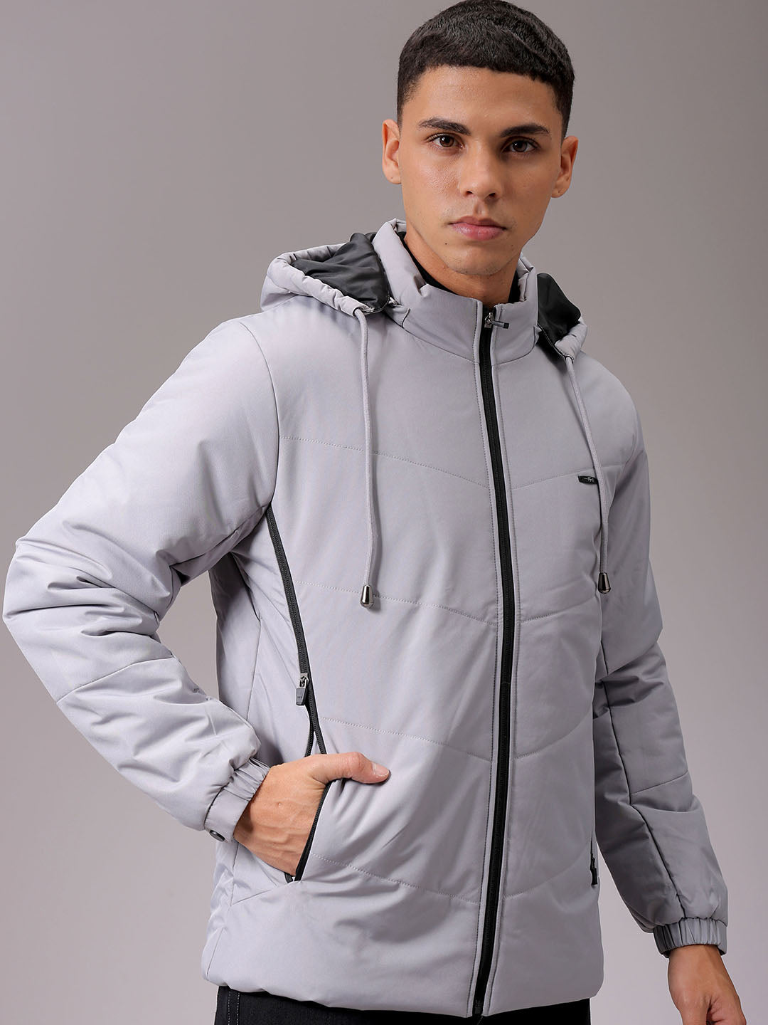 Men's Grey Slim Fit Solid Jacket