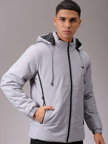 Men's Grey Slim Fit Solid Casual Jacket