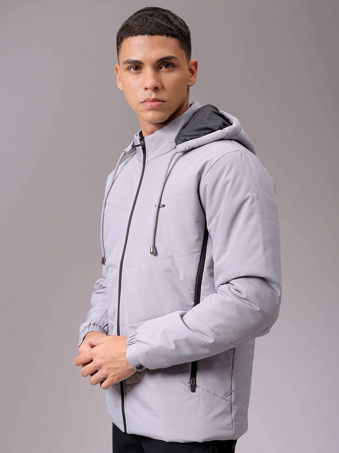 Men's Grey Slim Fit Solid Jacket