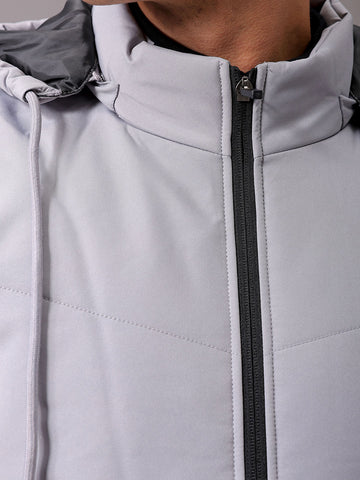 Men's Grey Slim Fit Solid Casual Jacket