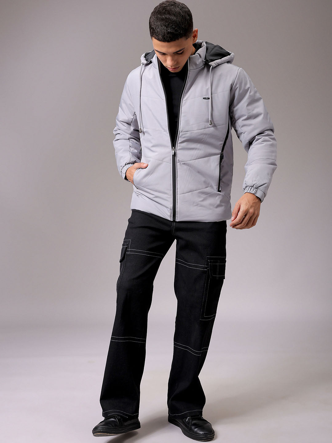 Men's Grey Slim Fit Solid Jacket