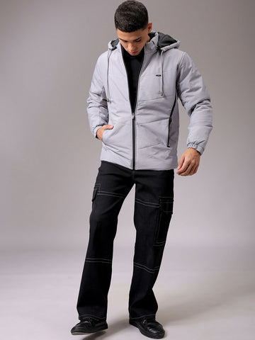 Men's Grey Slim Fit Solid Casual Jacket