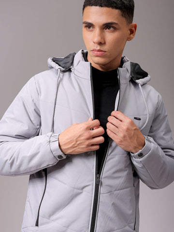 Men's Grey Slim Fit Solid Casual Jacket