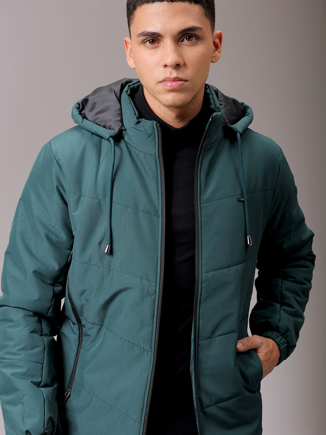 Men's Green Slim Fit Solid Jacket