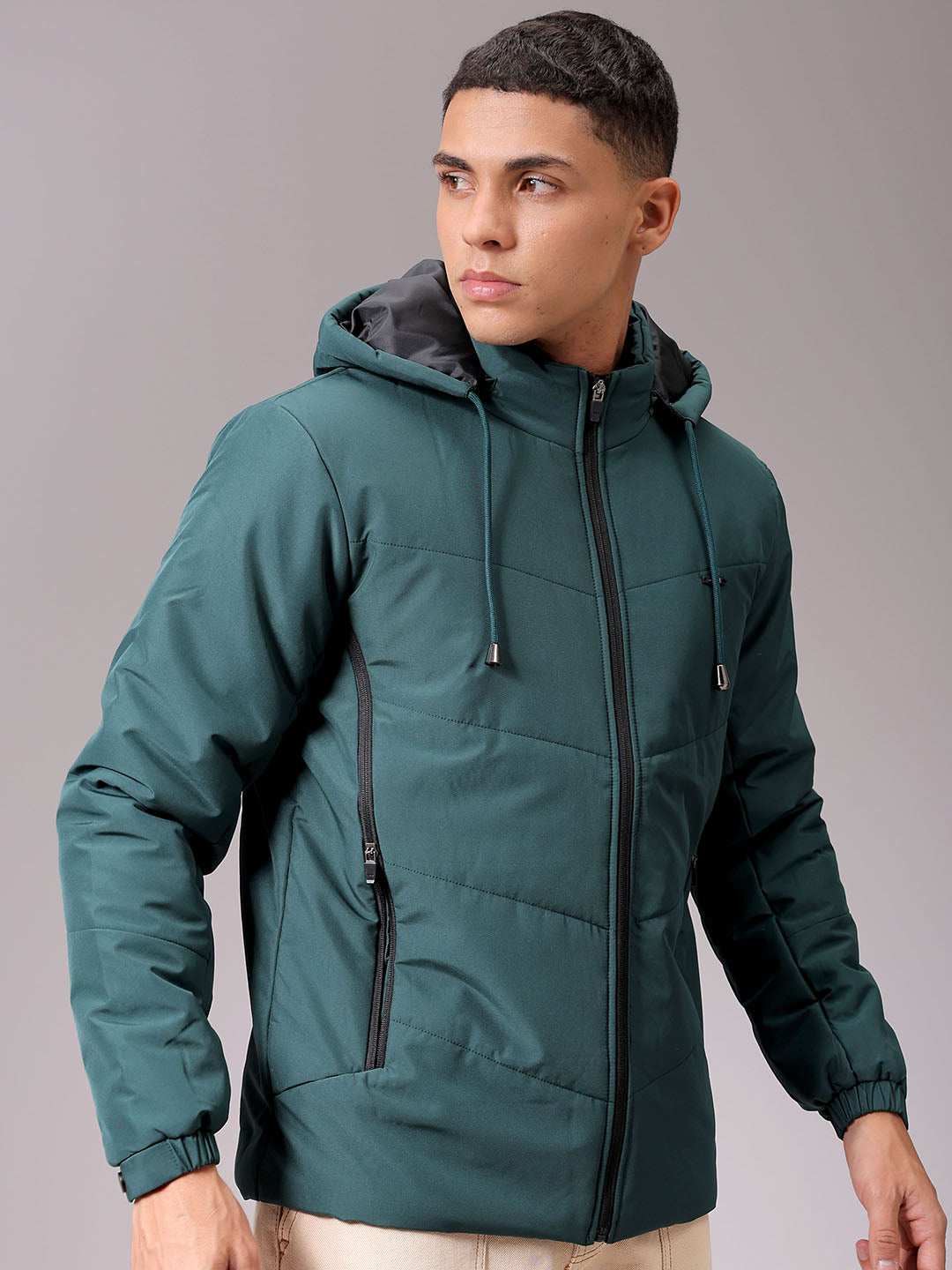 Men's Green Slim Fit Solid Jacket