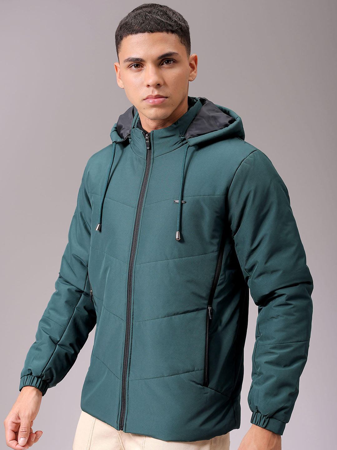 Men's Green Slim Fit Solid Jacket