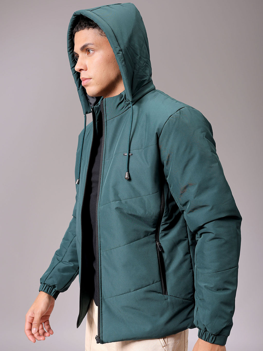 Men's Green Slim Fit Solid Jacket