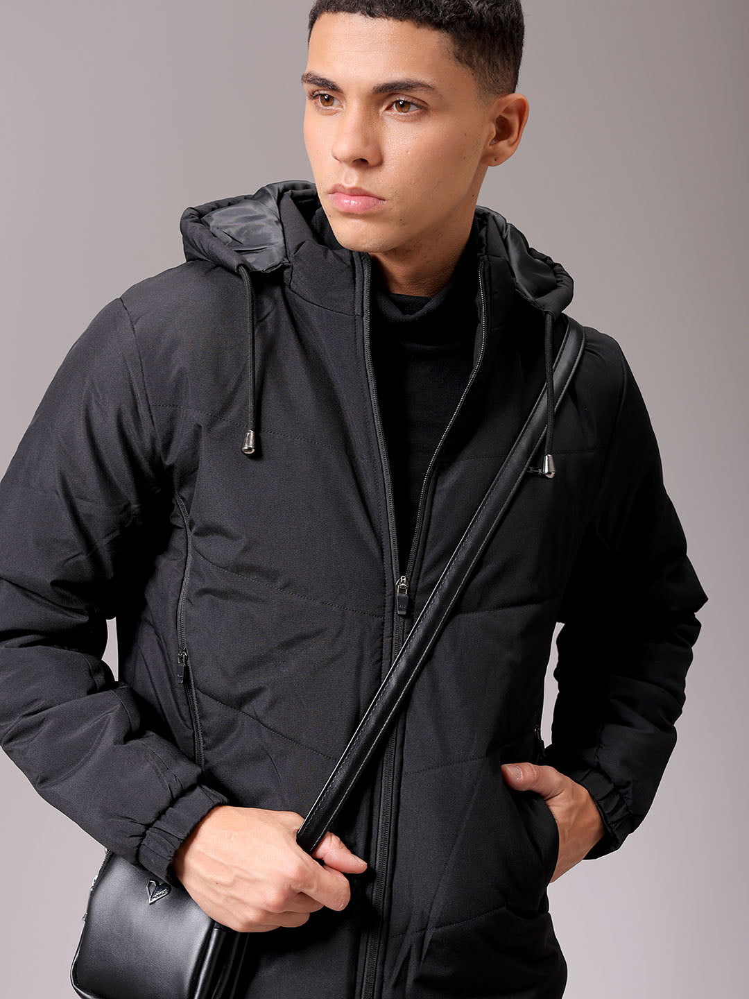 Men's Black Slim Fit Solid Jacket