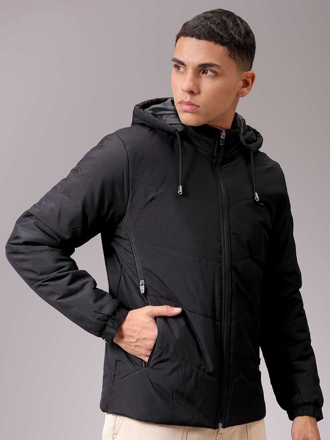 Men's Black Slim Fit Solid Jacket