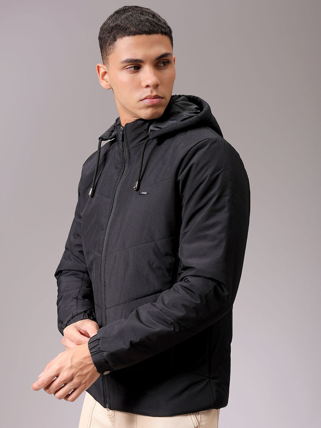 Men's Black Slim Fit Solid Jacket