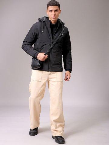Men's Black Slim Fit Solid Jacket