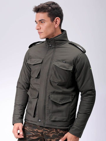Men's Olive Slim Fit Solid Jacket